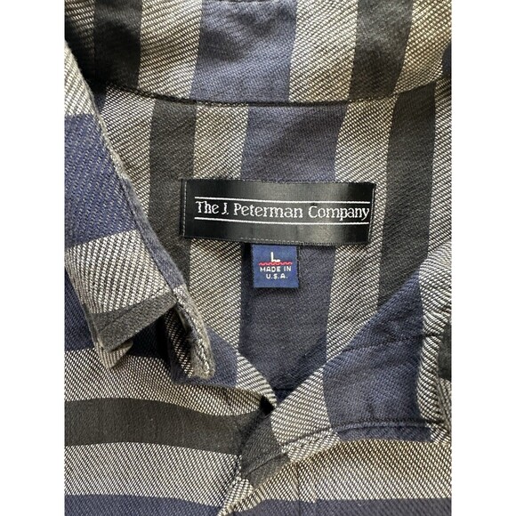 J Peterman Company Shirt Blue Black Button Up Striped Mens L Large - Picture 2 of 9